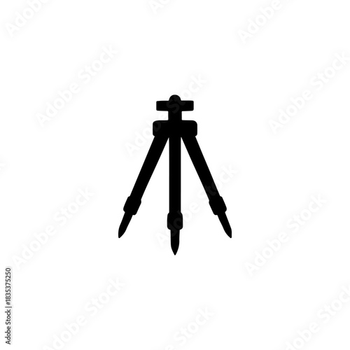 Black silhouette of a surveyor s tripod on a white background