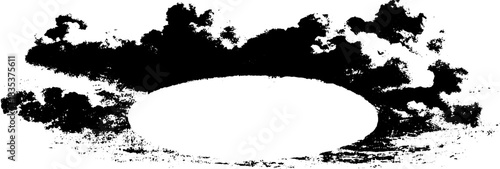 Black and white stencil illustration of clouds forming a perfect circle for design projects