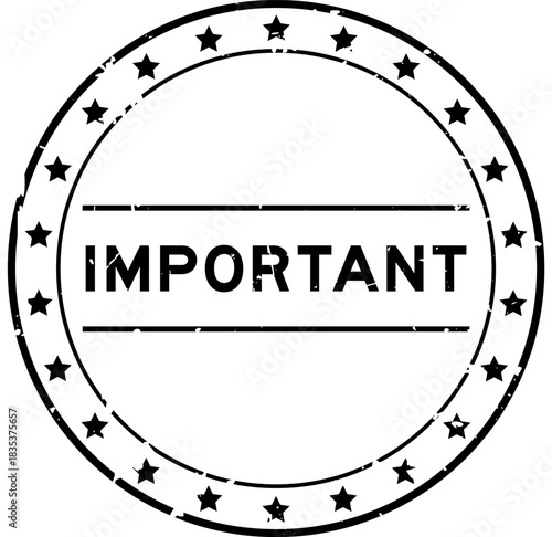 Grunge black important word round rubber seal stamp on white background