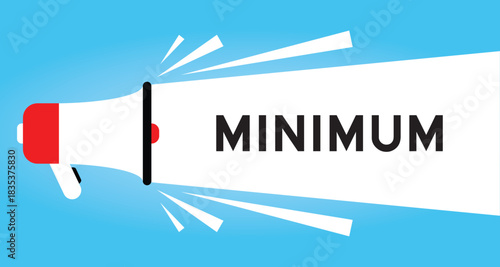 Color megaphone icon with word minimum in white banner on blue background