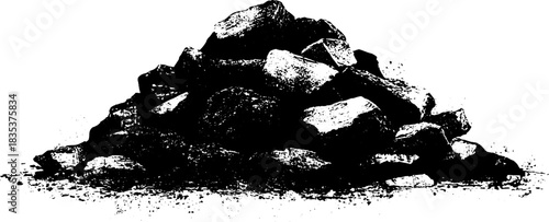 Monochrome stencil art of coarse brushwood heap in rustic style