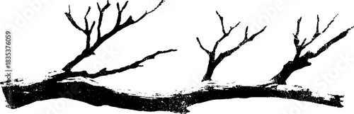 Black and white stencil illustration of collapsed dry branch for urban art design