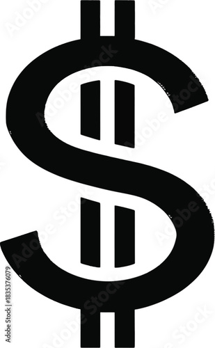 Black Dollar Sign With Textured Edges On White Background