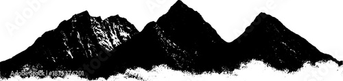 Black and white stencil illustration of cracked alpine ridges for design