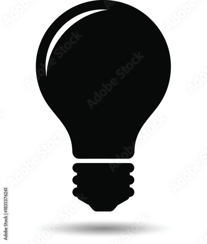 Black light bulb icon with filament detail on white background idea innovation