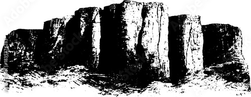Black and white cliffside stencil illustration for art and design projects
