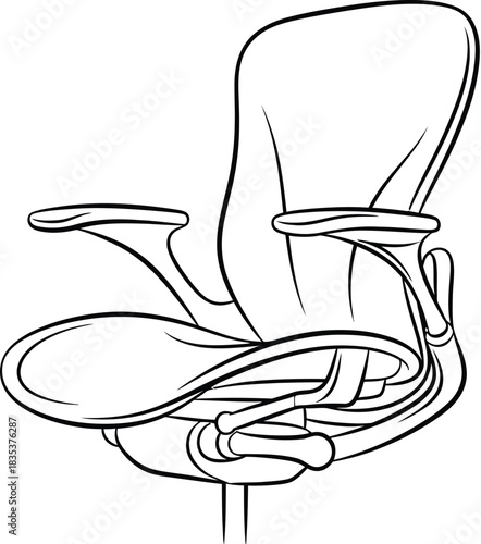 Black outline of an office chair with wheels on white background furniture seating