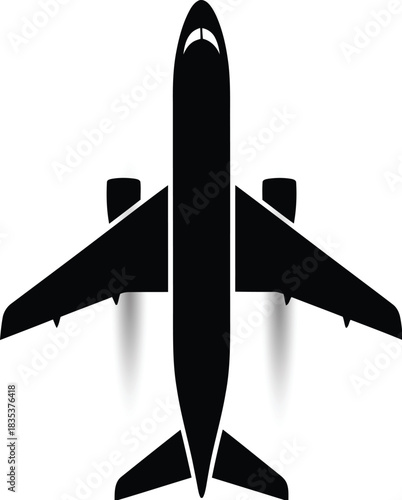 Simple black airplane icon with transparent background on white aircraft aviation
