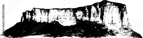 Black and white stencil art of crackled cliff surface for wall art or background design