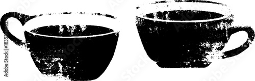 Black and white stencil art of ceramic espresso cups for urban decor