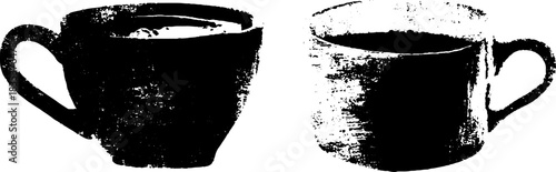 Black and white stencil illustration of crafted ceramic espresso cups