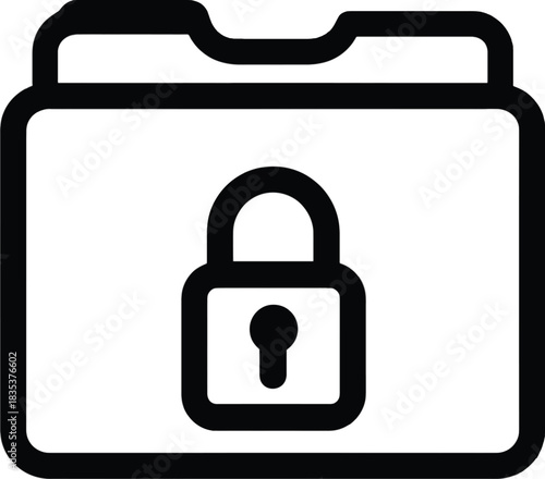 Black Outline Icon of a Folder with a Padlock file document
