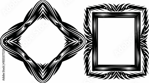 Two decorative frames one diamond shaped and one rectangular both in black and white design element