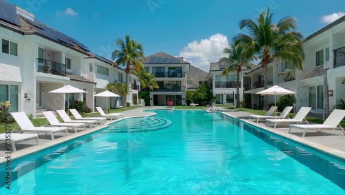 Wallpaper Mural 4K aerial and cinematic footage of a luxury residential complex featuring modern architecture and a swimming pool in a sunny tropical setting ideal for real estate leisure or architectural promotion Torontodigital.ca