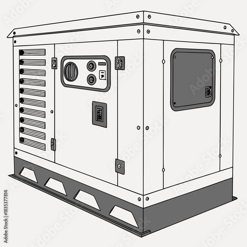 Modern industrial generator with ventilation louvers and control panel for backup power solutions