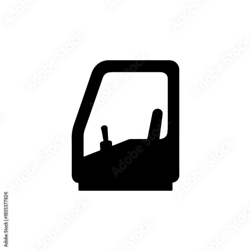 Silhouette of a vehicle door interior with steering wheel and seat