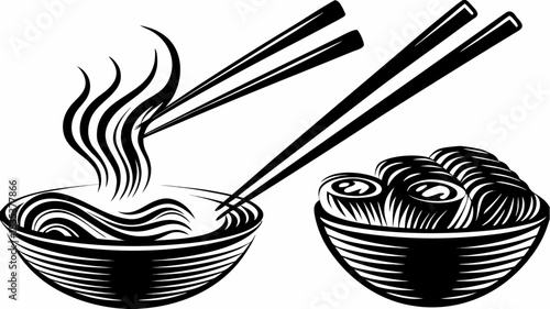 hand drawn vector illustration of a bowl with chopsticks
