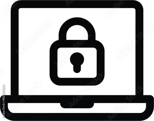 Laptop Computer Screen Displaying a Padlock Icon on White Background vector illustration