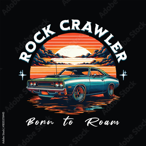 modern car t shirt design with sunset