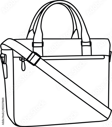 Stylish laptop bag illustration featuring top handles and adjustable shoulder strap, ideal for business, travel, professional accessories, product design, and branding projects