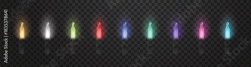 Vaporizer pens in a row with glowing lights and smoke on transparent background
