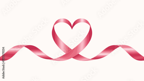 Elegant pink ribbon gracefully forms a heart shape symbolizing love support and awareness for breast cancer and other important causes on a clean white background