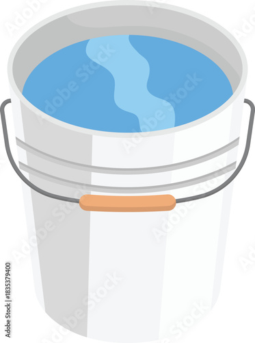 Bucket Full of Water Flat Illustration. Clean Icon Design Element on Isolated White Background