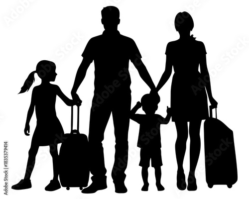 Family vacation silhouette vector illustration isolated on white background