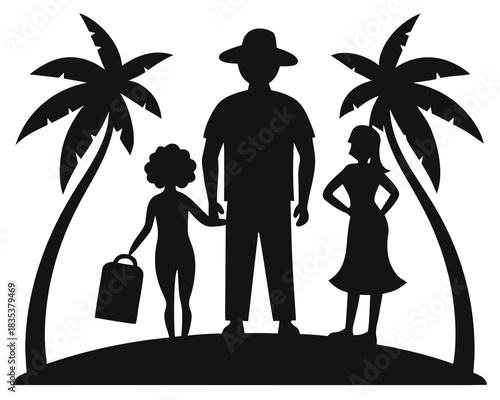 Family vacation silhouette vector illustration isolated on white background