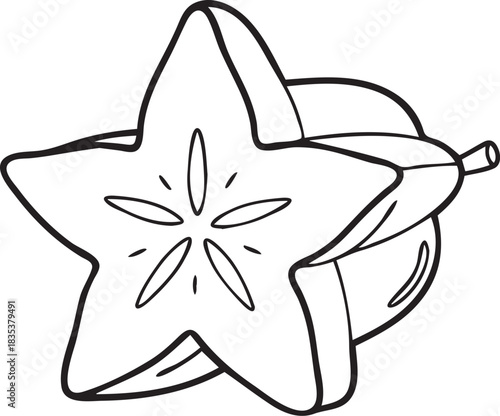 Silhouette of a Star Fruit in Natural Pose on White Background