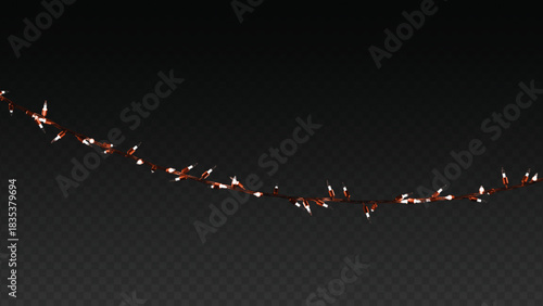 Christmas String Lights Vector Transparent Background Orange Red Wire Glowing Bulbs Holiday Decoration