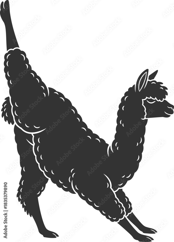 Naklejka premium Playful alpaca doing yoga pose silhouette illustration
