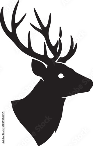 Black silhouette of a deer head with antlers stag buck