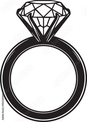 Black silhouette of a diamond ring on white engagement
