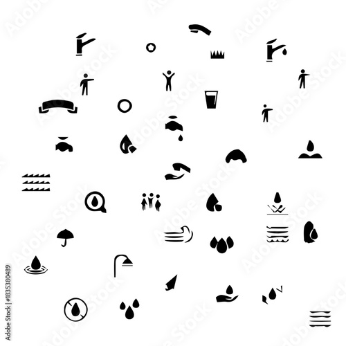 bath icons  vector, icon, set, black, design, symbol, illustration