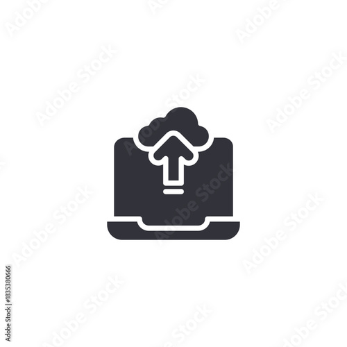 Cloud upload arrow icon for online backup, secure file storing, and automatic data synchronization.