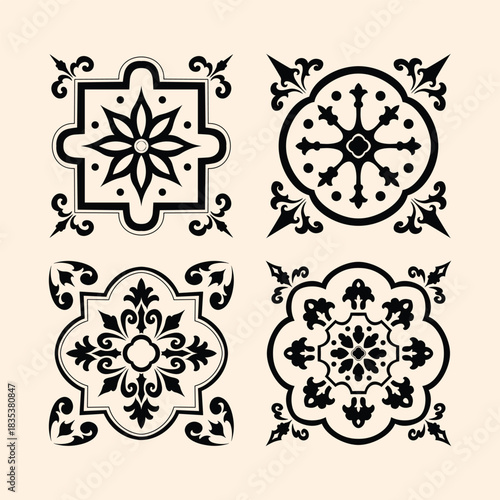 Talavera Tile Pattern Set Design vector illustration