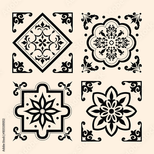 Talavera Tile Pattern Set Design vector illustration