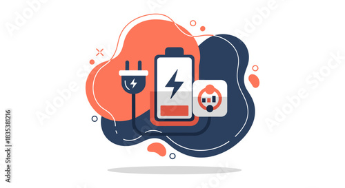 An eye-catching vector art illustration showcases a charging battery, plug, and socket, symbolizing power, energy, and the convenience of electricity in modern life.