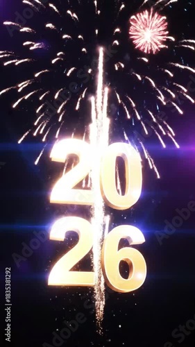 2026 with fireworks in the sky, New Year 2026 Fireworks Celebration, New Year Celebration.