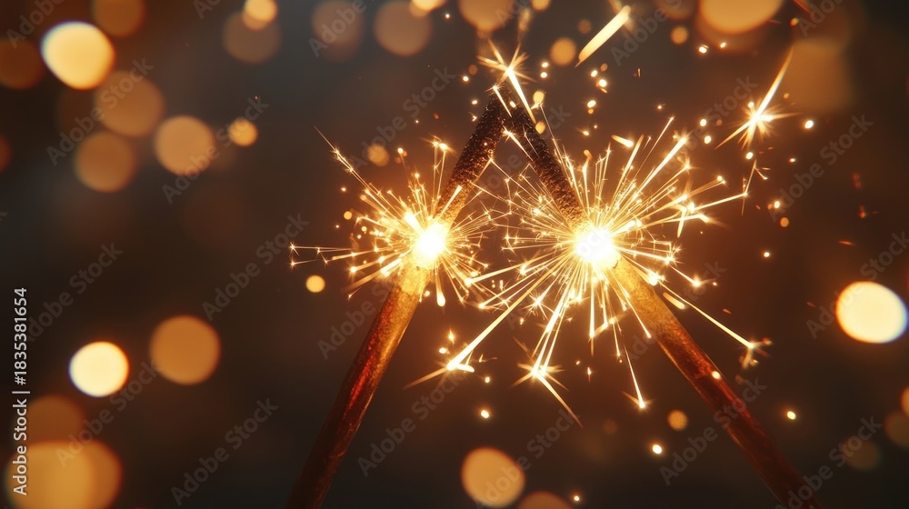 Naklejka premium Two glowing sparklers lights celebration fireworks.