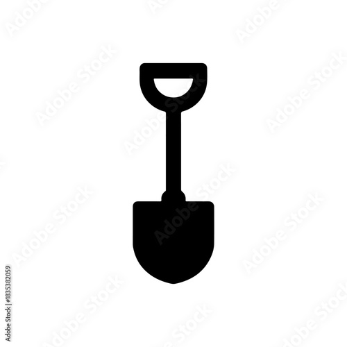 Simple black silhouette of a garden shovel on a white background