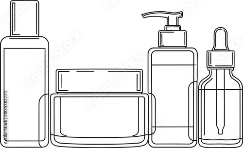 Skincare products beauty cosmetic lotion serum bottle container outline lineart