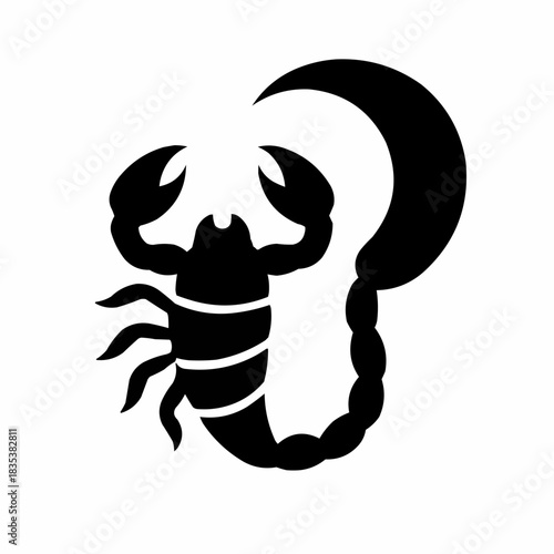 Black silhouette vector illustration of a cartoon scorpion insect design with claws, similar to a spider or crab crustacean symbol