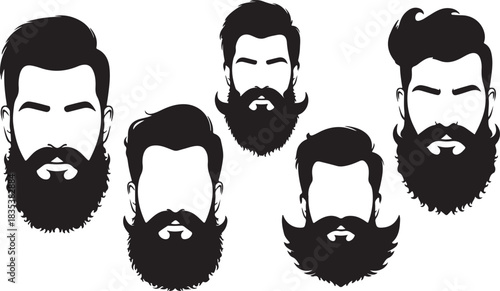 Diverse beard and mustache styles silhouette collection facial hair grooming