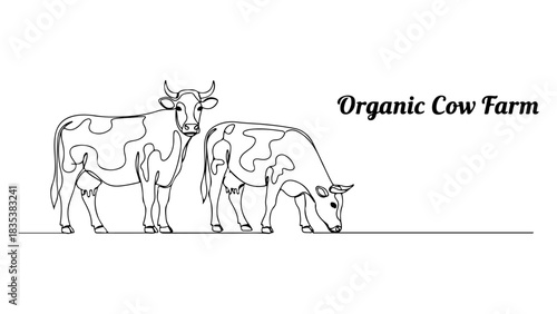 Minimalist continuous line art drawing of farm cows, a simple and elegant animal illustration
