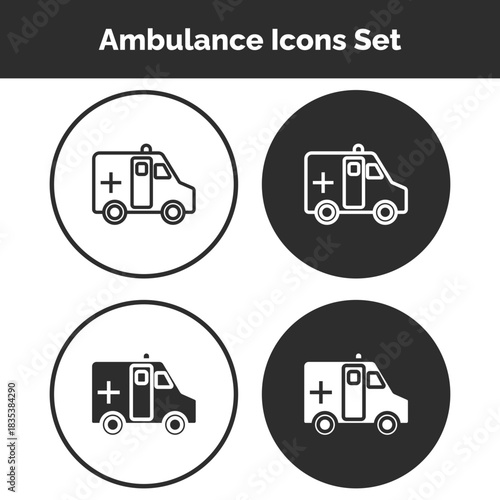 Ambulance Icons Set — Emergency, Medical, and Rescue Vehicle Symbols