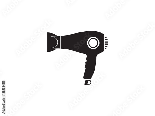 Simple black and white vector illustration of hair dryer for personal care
