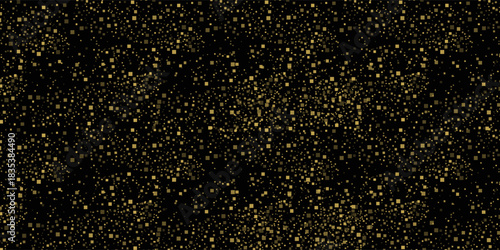 Abstract luxury banner with golden glittering dots on black background. Sparkling glitter bottom border, vector frame. Halftone effect. Magical gold dust. Pop art style backdrop.