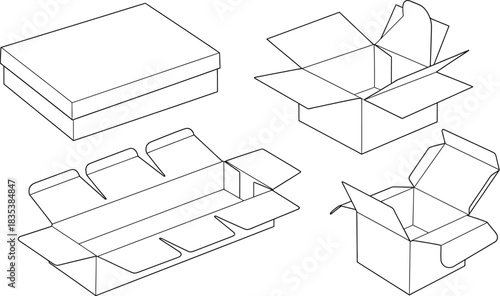 Box packaging design template cardboard container product package blank open closed